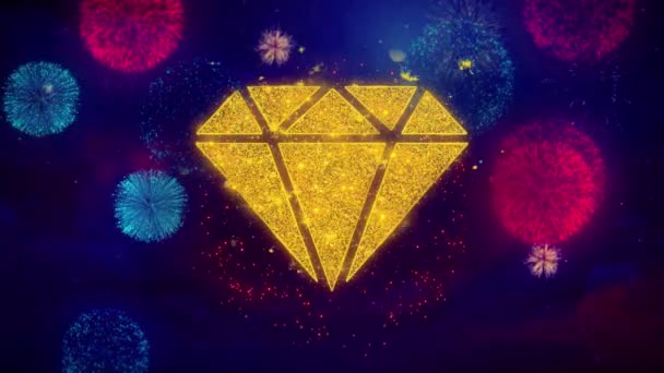 Алмазна ікона символ на барвисті частинки феєрверків. — стокове відео