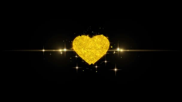 Ícone de coração de amor em brilho Partículas douradas Fogos de artifício . — Vídeo de Stock