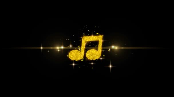 Μουσική τραγούδι χορδή εικόνα σε γκλίτερ χρυσά σωματίδια πυροτεχνήματα. — Αρχείο Βίντεο