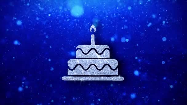 Birthday Cake Icon Blinking Glitter Glowing Shine Particles. — Stock Video