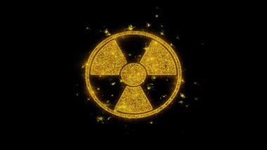 Radyasyon Nükleer Dikkat Siyah Arka Plan Üzerinde Parçacıklar Kıvılcımlar.