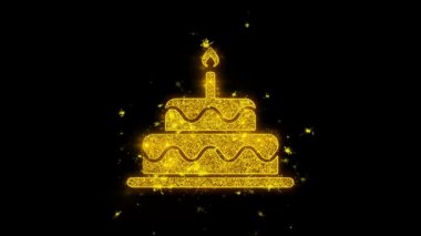Birthday Cake Icon Siyah Arka Plan Üzerinde Parçacıklar Kıvılcımlar.