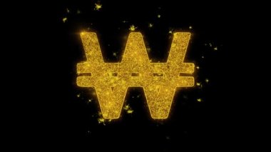 Güney Kore Won Para İkonu Siyah Arka Plan Üzerinde Parçacıklar Kıvılcım.