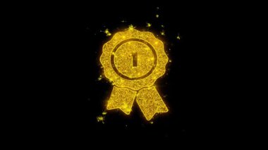 Şerit Ödül Simgesi Siyah Arka Plan Üzerinde Parçacıklar Kıvılcımlar.