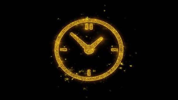 Clock Watch Icon Sparks Particles on Black Background. — Stock Video