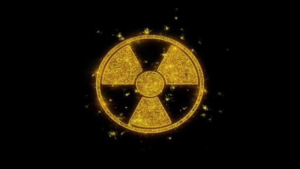 Radiación Precaución nuclear enciende partículas sobre fondo negro . — Vídeos de Stock