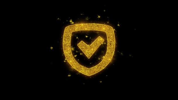 Security Shield Icon Sparks Particles on Black Background. — Stock Video