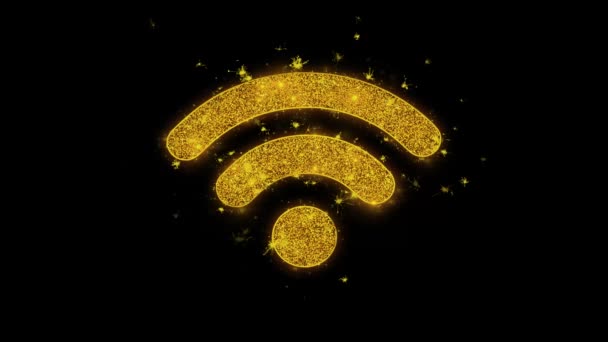 WiFi εικονίδιο σήματος σύνδεσης πυροδοτεί σωματίδια σε μαύρο φόντο. — Αρχείο Βίντεο
