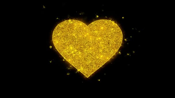 Love heart icon funkt Partikel auf schwarzem Hintergrund. — Stockvideo