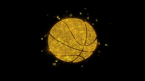 Baloncesto bola icono chispas partículas sobre fondo negro . — Vídeos de Stock