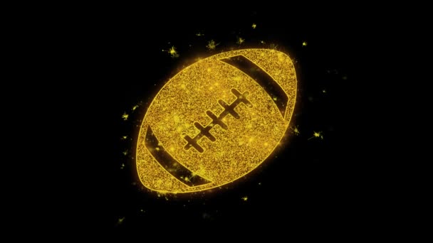 Icono de fútbol americano chispas partículas sobre fondo negro . — Vídeo de stock