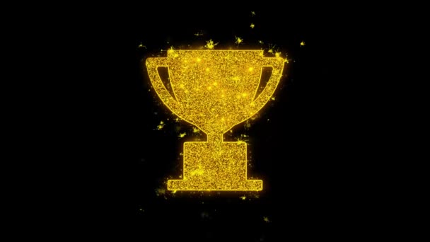 Трофей виграти Кубок значок іскри частинок на чорному фоні. — стокове відео