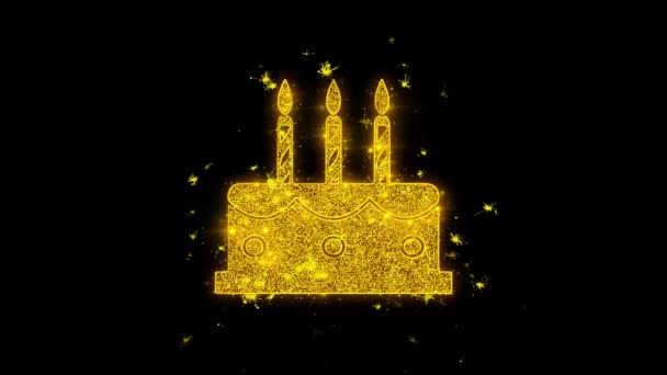 Birthday Cake Icon Siyah Arka Plan Üzerinde Parçacıklar Kıvılcımlar. — Stok video