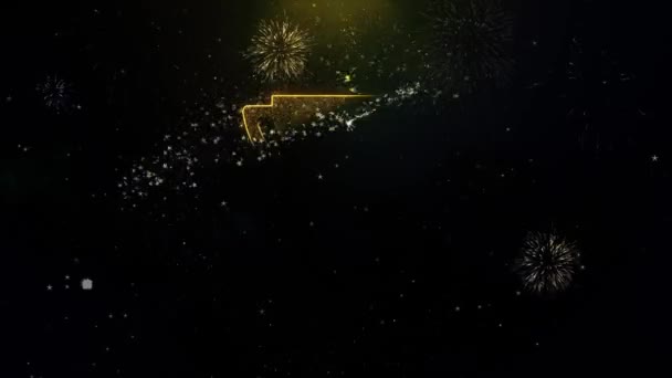 Trophy Win Cup Icon on Gold Particles Fireworks Display. — Stock Video