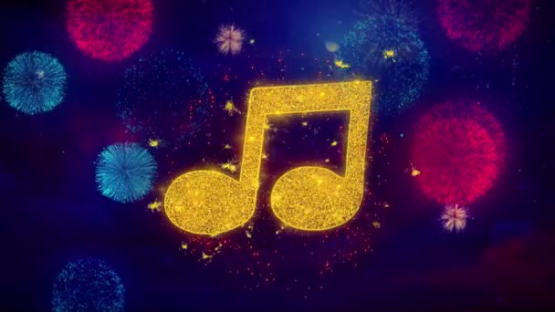 Μουσικό τραγούδι χορδή εικονίδιο σύμβολο για πολύχρωμα σωματίδια πυροτεχνημάτων. — Αρχείο Βίντεο