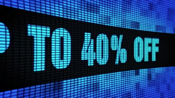 Até 40% de desconto em texto lateral rolagem placa de sinal de exibição de painel de parede LED — Vídeo de Stock