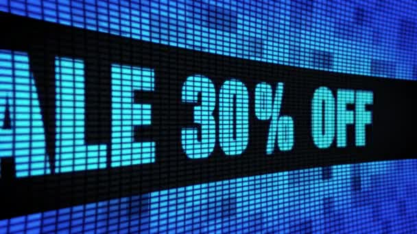 Продажа 30 процентов от бокового текста прокрутки светодиодных панелей отображения вывески — стоковое видео