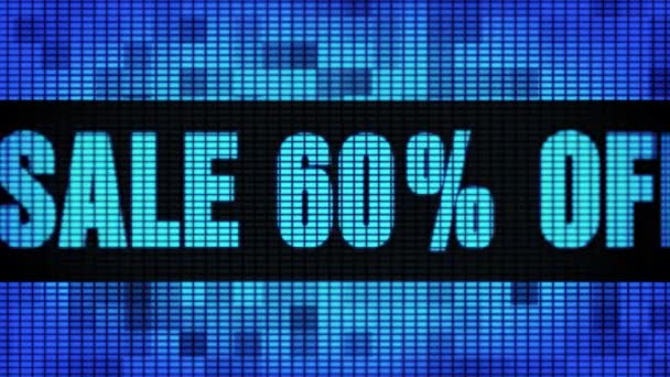 Продажа 60 процентов от фронтального текста прокрутки светодиодных панелей отображения вывески — стоковое видео