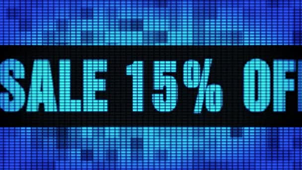 Продажа 15 процентов от фронтального текста прокрутки светодиодных панелей отображения вывески — стоковое видео