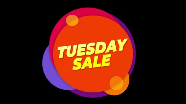 Terça-feira venda texto adesivo colorido venda Popup animação . — Vídeo de Stock