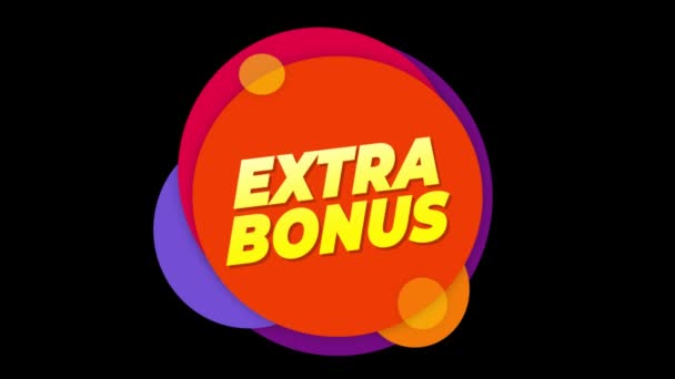 Extra bonus text platt klistermärke färgglada popup animation. — Stockvideo