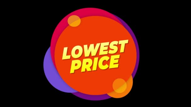 Lägsta pris text klistermärke färgglada försäljning popup animation. — Stockvideo