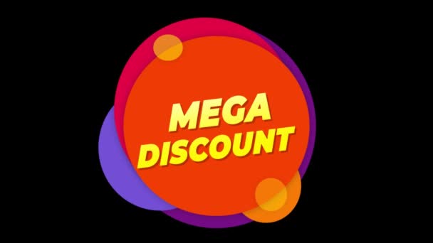 Mega korting tekst sticker kleurrijke verkoop pop-up animatie. — Stockvideo