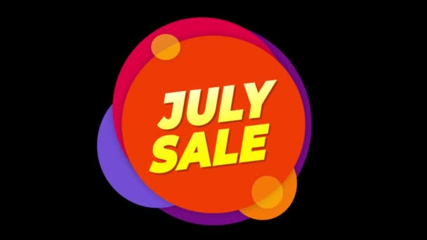 Juli Verkauf Text Aufkleber bunt Verkauf Popup Animation. — Stockvideo