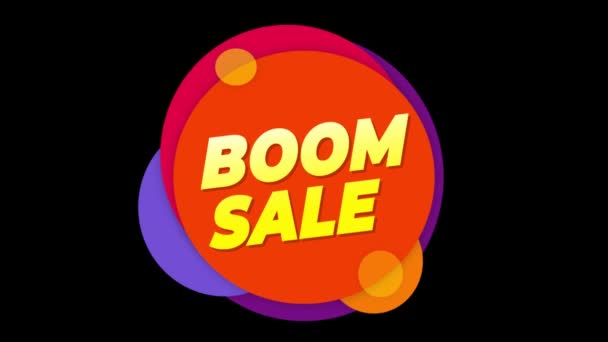 Boom Verkauf Text Aufkleber bunt Verkauf Popup-Animation. — Stockvideo