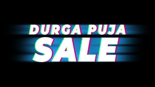 Durga Puja Sale Text Vintage Glitch Effect Promotion . — Stock Video