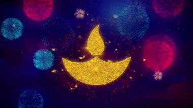 Diwali, diwali diya, diwali lamba, renkli havai fişek parçacıkları üzerinde diya Simge Sembolü.