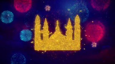 İslam Ikonu, Cami dini, Renkli Havai Fişek Parçacıkları üzerinde Müslüman Simge Sembol.