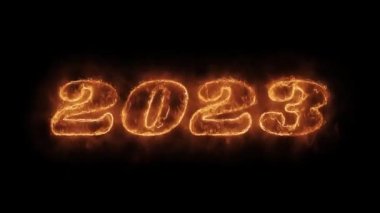 Yeni Yıl 2023 Kelime Sıcak Animasyonlu Yanan Gerçekçi Yangın Alev Loop.