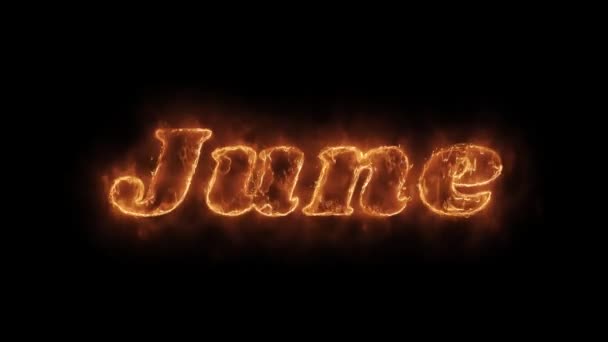 Juni Word hot animerade brinnande realistisk Fire Flame loop. — Stockvideo