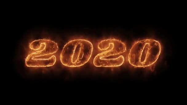 Nový rok 2020 aplikace Word Hot-animovaná pálení realistická ohnivý plamen. — Stock video