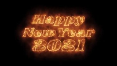 Mutlu Yeni Yıl 2021 Kelime Sıcak Animasyonlu Yanan Gerçekçi Yangın Alev Loop.
