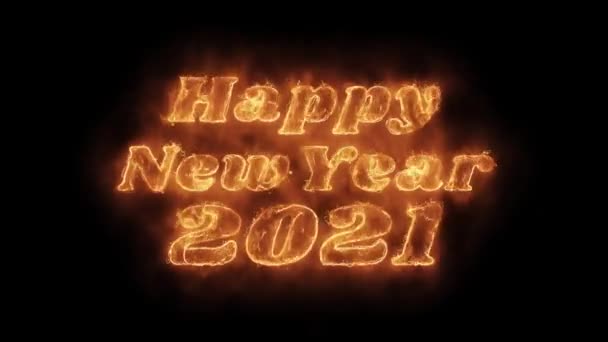 Happy New Year 2021 Word Hot Animated Burning Realistic Fire Flame Loop. — Stock Video