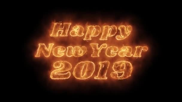 Frohes neues Jahr 2019 Wort heiß animierte brennende realistische Feuer Flammenschleife. — Stockvideo