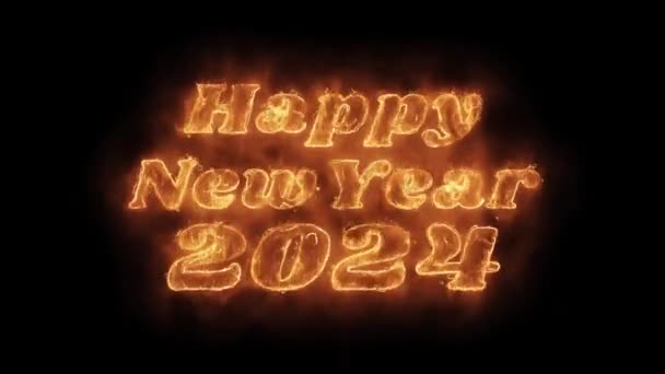 Happy New Year 2024 Word Hot Animated Burning Realistic Fire Flame Loop. — Stock Video