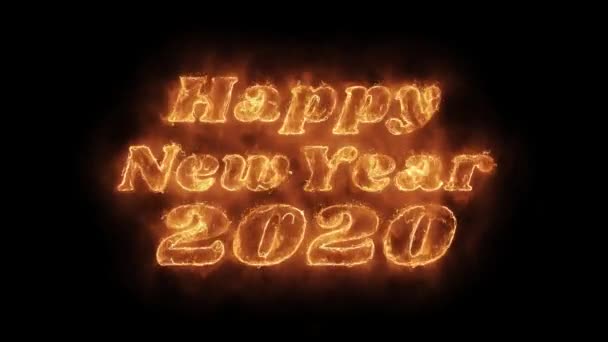 Happy New Year 2020 Word Hot Animated Burning Realistic Fire Flame Loop. — Stock Video