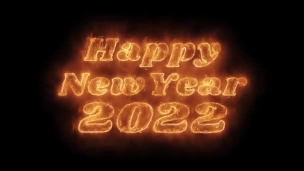 Happy New Year 2022 Word Hot Animated Burning Realistic Fire Flame Loop. — Stock Video