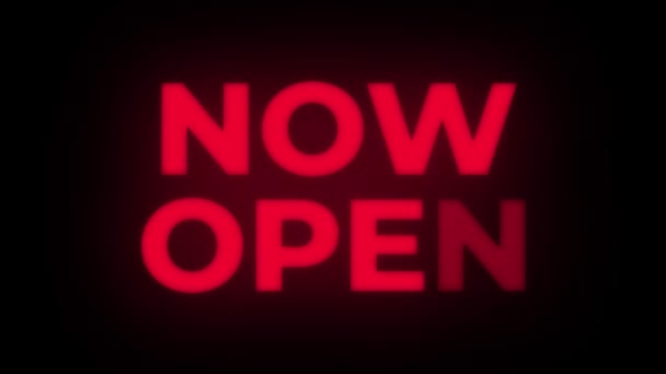 Now Open Text Flickering Display Promotional Loop. — Stock Video