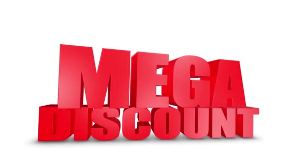 Mega Discount 3D text Pojď dolů 3D animace vykreslení. — Stock video