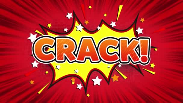 Crack tekst popart stijl komische uitdrukking. — Stockvideo