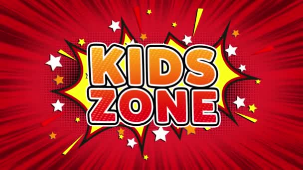 Kids Zone szöveg pop art Style Comic kifejezés. — Stock videók
