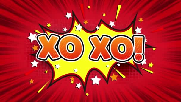 XO XO text popkonst stil komiska uttryck. — Stockvideo