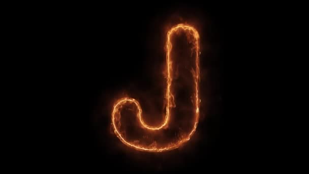 Alphabet J Word Hot Animated Burning Realistic Fire Flame Loop. — Stock Video