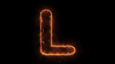 Alfabe L Word Sıcak Animasyonlu Yanan Gerçekçi Yangın Alev Loop.