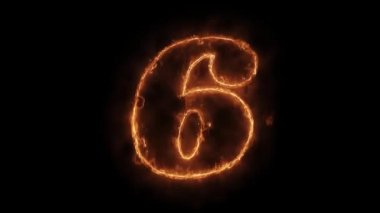 Sayı 6 Kelime Sıcak Animasyonlu Yanan Gerçekçi Yangın Alev Loop.