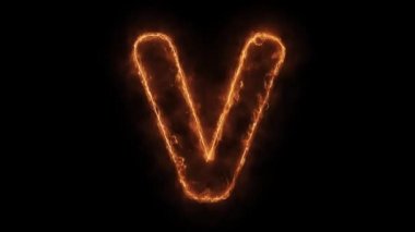 Alfabe V Kelime Sıcak Animasyonlu Yanan Gerçekçi Yangın Alev Loop.